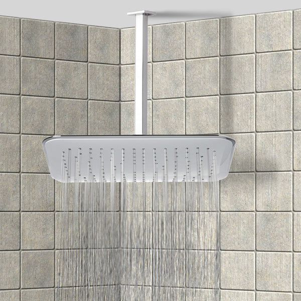 Enzo 14" Ceiling Mount Rain Shower Head With Arm, Chrome - Stellar Hardware and Bath 