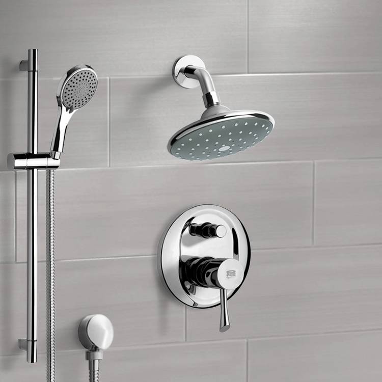 Rendino Chrome Shower System with 6" Rain Shower Head and Hand Shower - Stellar Hardware and Bath 