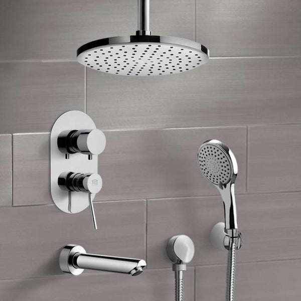 Tyga Chrome Tub and Shower Set with Ceiling Rain Shower Head and Hand Shower - Stellar Hardware and Bath 