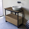 Solid Console Sink Vanity With Ceramic Vessel Sink and Natural Brown Oak Drawer - Stellar Hardware and Bath 