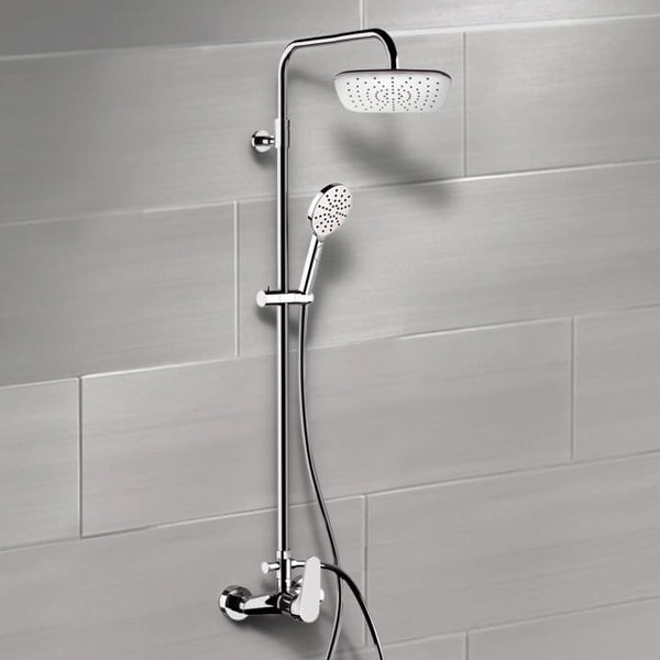 Class Line Chrome Exposed Pipe Shower System with 8" Rain Shower Head and Hand Shower - Stellar Hardware and Bath 