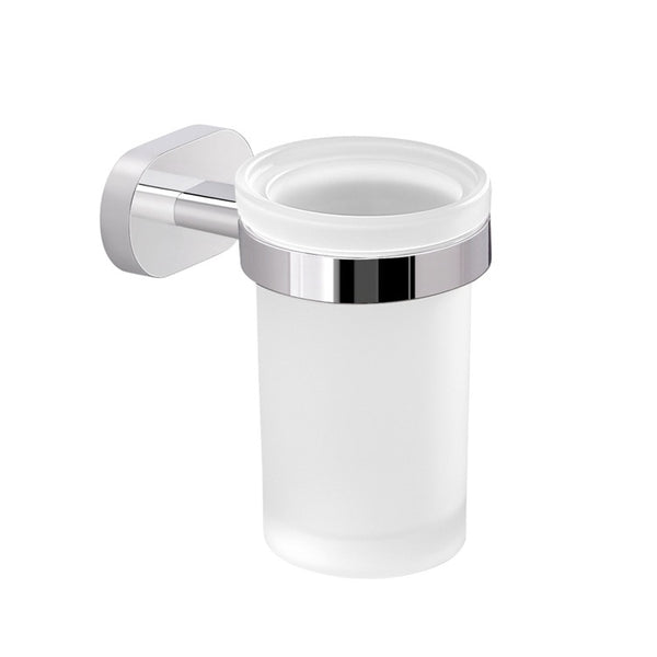 Chromed Aluminum and Frosted Glass Wall Mounted Toothbrush Holder - Stellar Hardware and Bath 