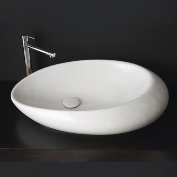 Moai Oval Shaped White Ceramic Vessel Bathroom Sink - Stellar Hardware and Bath 
