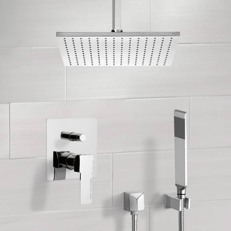 Primavera Shower System with Ceiling 12" Rain Shower Head and Hand Shower - Stellar Hardware and Bath 