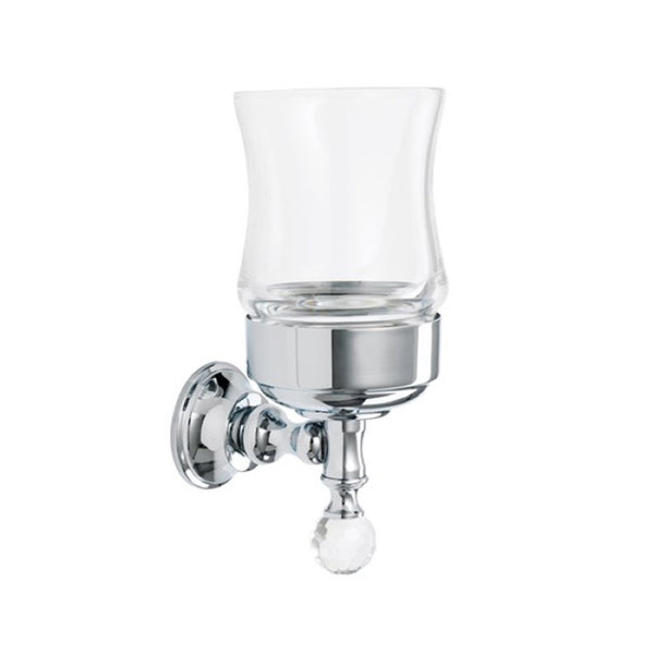 Chrome Wall Mounted Clear Glass Toothbrush Holder with Crystal - Stellar Hardware and Bath 