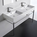 Teorema 2 Double Ceramic Console Sink With Polished Chrome Stand - Stellar Hardware and Bath