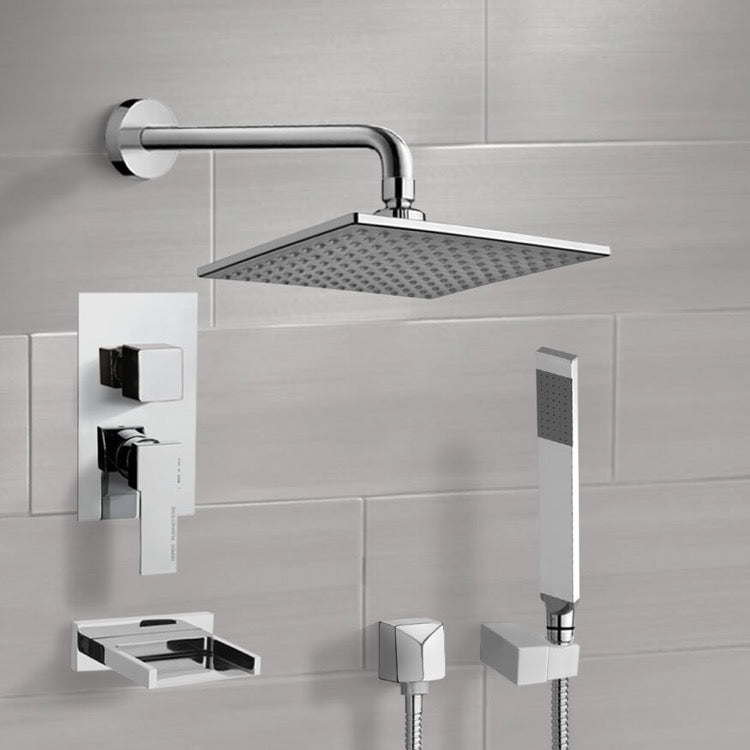 Tyga Chrome Tub and Shower System with 8" Rain Shower Head and Hand Shower - Stellar Hardware and Bath 