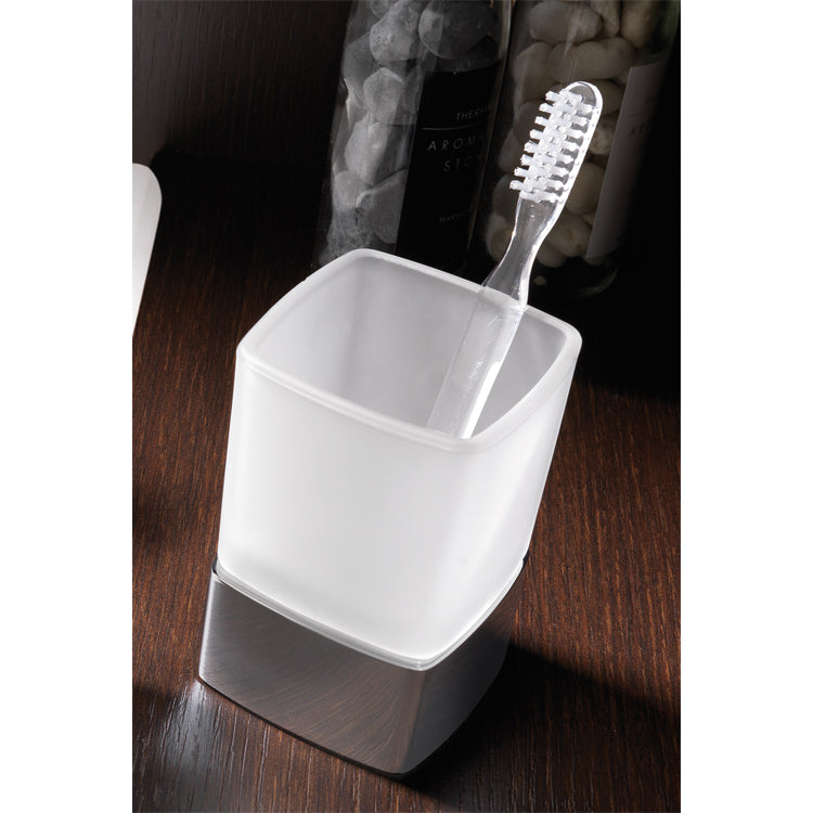 Square Frosted Glass Toothbrush Holder With Matte Black Base - Stellar Hardware and Bath 