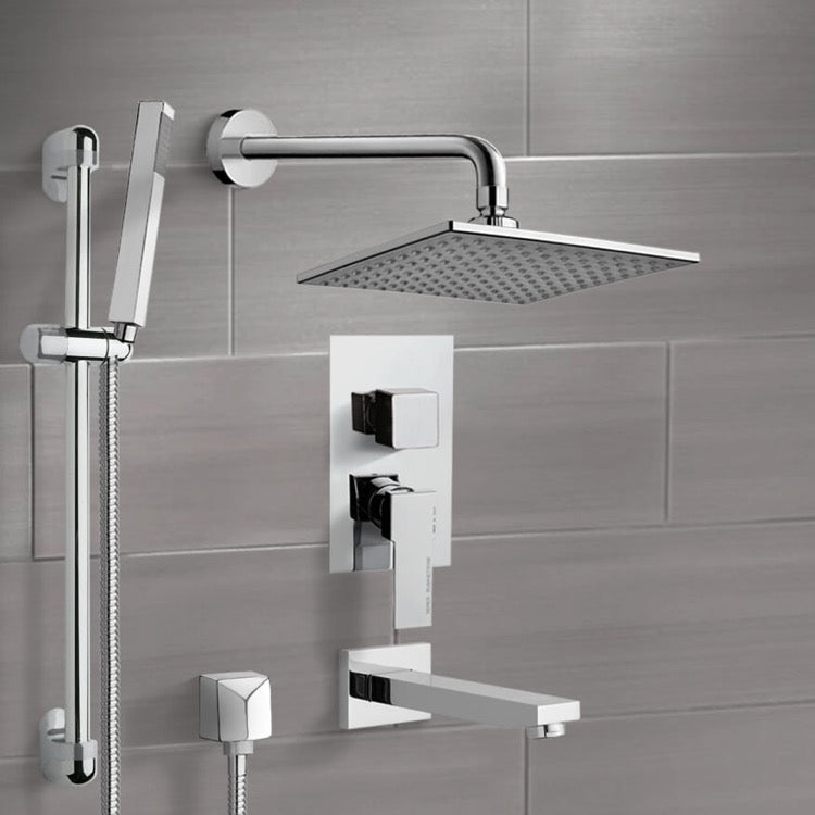 Galiano Chrome Tub and Shower System with 8" Rain Shower Head and Hand Shower - Stellar Hardware and Bath 