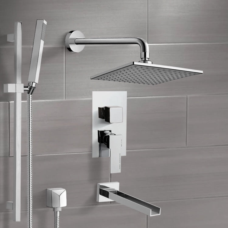 Galiano Chrome Tub and Shower System with 8" Rain Shower Head and Hand Shower - Stellar Hardware and Bath 