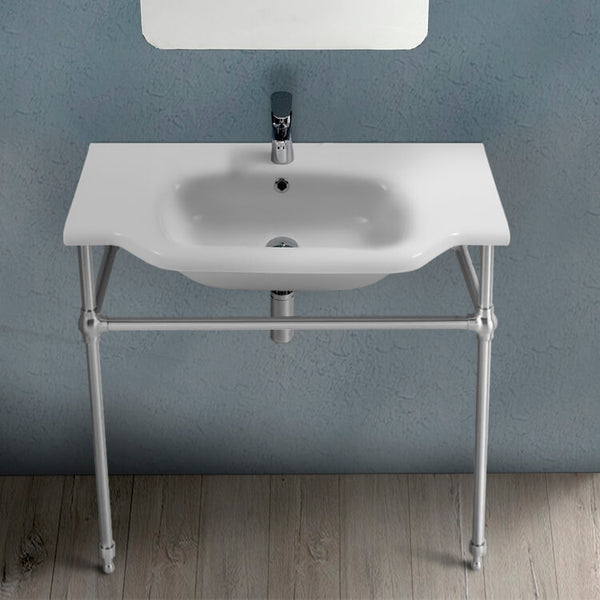 Yeni Klasik Traditional Ceramic Console Sink With Chrome Stand - Stellar Hardware and Bath 