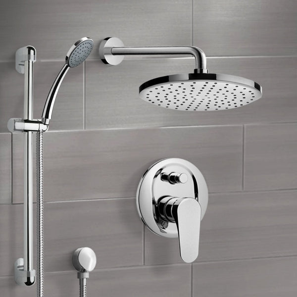 Rendino Chrome Shower System with 8" Rain Shower Head and Hand Shower - Stellar Hardware and Bath 