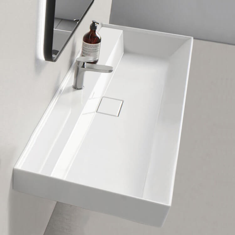 Sharp Rectangular White Ceramic Wall Mounted or Drop In Sink - Stellar Hardware and Bath 