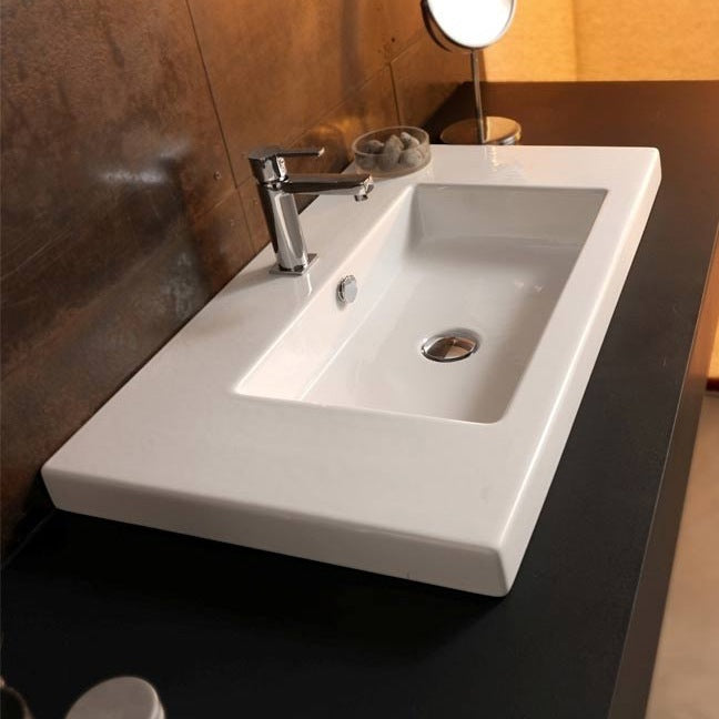 Cangas Rectangular White Ceramic Wall Mounted or Drop In Sink - Stellar Hardware and Bath 