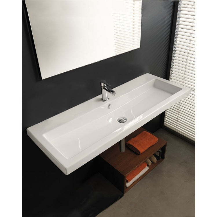 Cangas Rectangular White Ceramic Wall Mounted or Drop In Sink - Stellar Hardware and Bath 