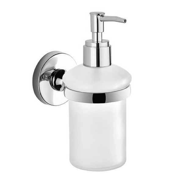 Felce Wall Mounted Rounded Frosted Glass Soap Dispenser With Chrome Mounting - Stellar Hardware and Bath 