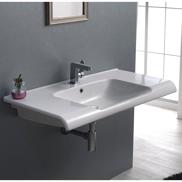 Anova Rectangle White Ceramic Wall Mounted or Drop In Sink - Stellar Hardware and Bath 