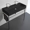 Teorema Double Matte Black Ceramic Console Sink and Polished Chrome Stand - Stellar Hardware and Bath 