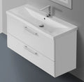 38 Inch Glossy White Wall Mounted Vanity with Fitted Sink - Stellar Hardware and Bath 