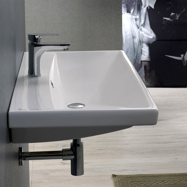 Elite Rectangle White Ceramic Wall Mounted or Drop In Sink - Stellar Hardware and Bath 