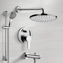 Galiano Chrome Tub and Shower Faucet Set With Rain Shower Head and Hand Shower - Stellar Hardware and Bath 