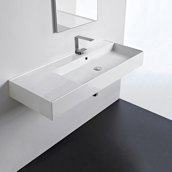 Teorema 2 Rectangular Ceramic Wall Mounted or Vessel Sink With Counter Space - Stellar Hardware and Bath 