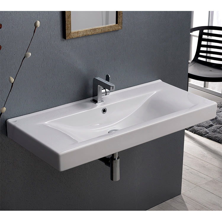 Mona Rectangular White Ceramic Wall Mounted or Drop In Sink - Stellar Hardware and Bath 