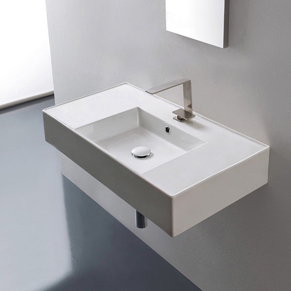 Teorema 2 Rectangular Ceramic Wall Mounted or Vessel Sink With Counter Space - Stellar Hardware and Bath 