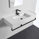 Teorema 2 Rectangular Ceramic Wall Mounted Sink With Matte Black Towel Bar - Stellar Hardware and Bath 