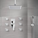 Raniero Chrome Shower System with Ceiling 10" Rain Shower Head, Hand Shower, and Body Sprays - Stellar Hardware and Bath 