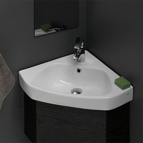 Arda Small Corner Ceramic Drop In or Wall Mounted Bathroom Sink - Stellar Hardware and Bath 