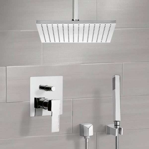 Primavera Shower System with Ceiling 12" Rain Shower Head and Hand Shower - Stellar Hardware and Bath 