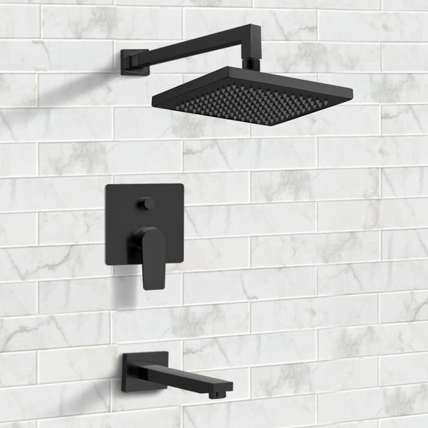 Peleo Matte Black Tub and Shower Faucet Sets with 8" Rain Shower Head - Stellar Hardware and Bath 