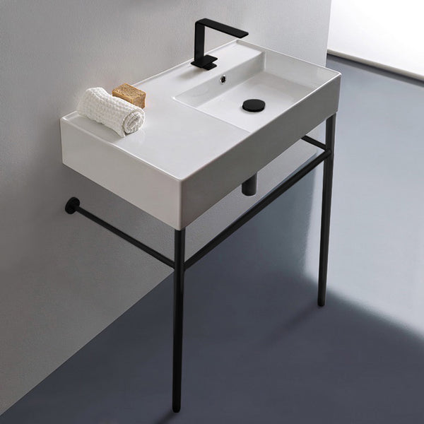 Teorema 2 Ceramic Console Sink and Matte Black Stand - Stellar Hardware and Bath 