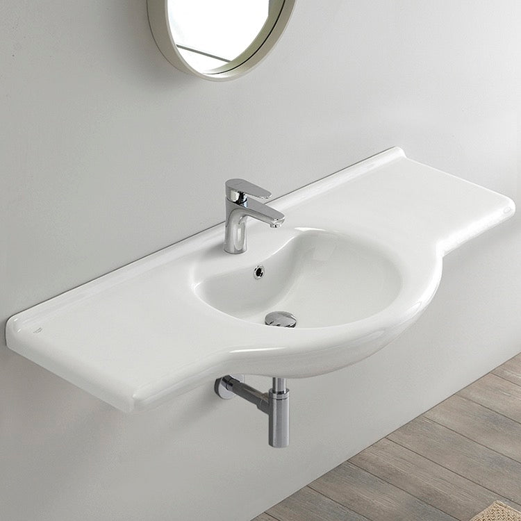 Nil Rectangular White Ceramic Wall Mounted or Drop In Bathroom Sink - Stellar Hardware and Bath 