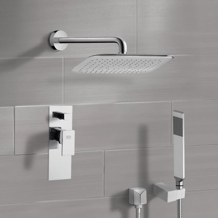 Orsino Chrome Shower System with 14" Rain Shower Head and Hand Shower - Stellar Hardware and Bath 