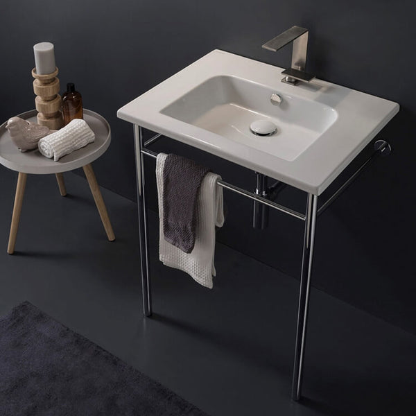 Etra Ceramic Console Sink and Polished Chrome Stand - Stellar Hardware and Bath 