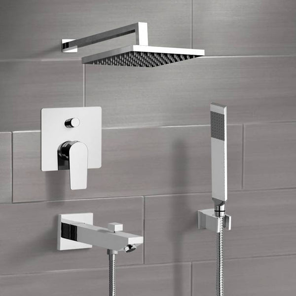 Tyga Chrome Tub and Shower System with Rain Shower Head and Hand Shower - Stellar Hardware and Bath 