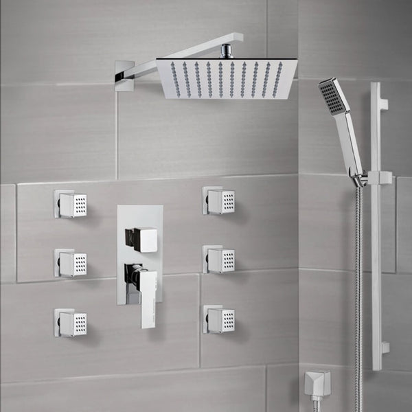 Raniero Chrome Shower System with 10" Rain Shower Head, Hand Shower, and Body Sprays - Stellar Hardware and Bath 