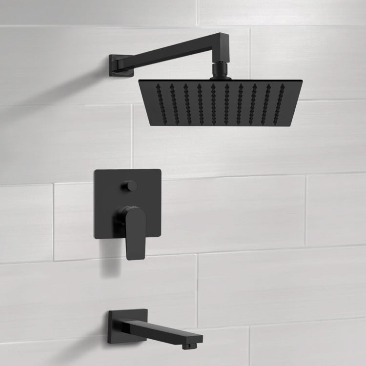 Peleo Matte Black Tub and Shower Set With Rain Shower Head - Stellar Hardware and Bath 