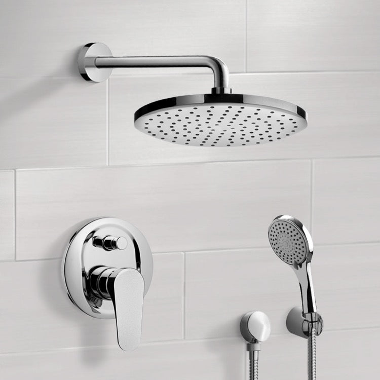 Orsino Chrome Shower System with 8" Rain Shower Head and Hand Shower - Stellar Hardware and Bath 