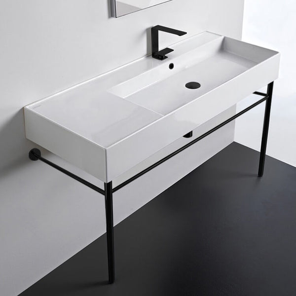Teorema 2 Ceramic Console Sink and Matte Black Stand - Stellar Hardware and Bath 