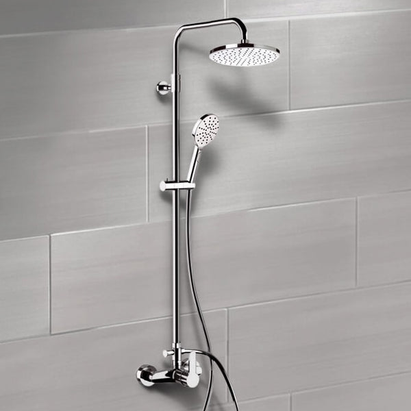 Elegance Chrome Exposed Pipe Tub and Shower System with 8" Rain Shower Head and Hand Shower - Stellar Hardware and Bath 