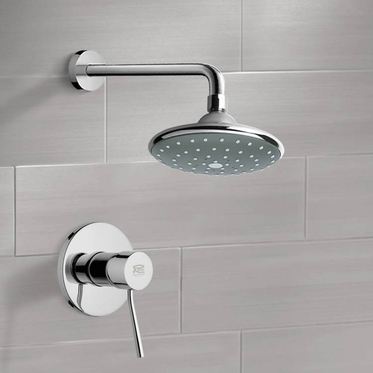 Mario Chrome Shower Faucet Set with 6" Rain Shower Head - Stellar Hardware and Bath 