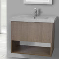 32 Inch Wall Mount Ecru Tranche Oak Vanity Set, 1 Drawer and Open Space - Stellar Hardware and Bath 