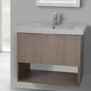 32 Inch Wall Mount Ecru Tranche Oak Vanity Set, 1 Drawer and Open Space - Stellar Hardware and Bath 