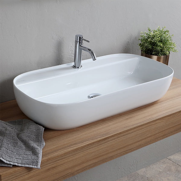 Glam Oval White Ceramic Trough Vessel Sink - Stellar Hardware and Bath 