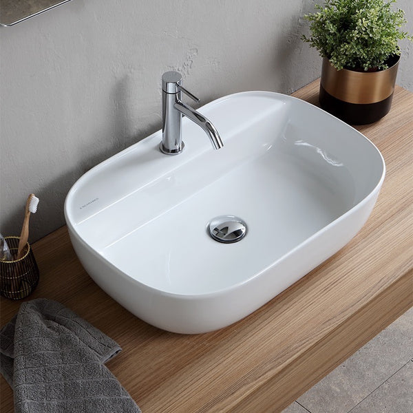 Glam Oval White Ceramic Vessel Sink - Stellar Hardware and Bath 