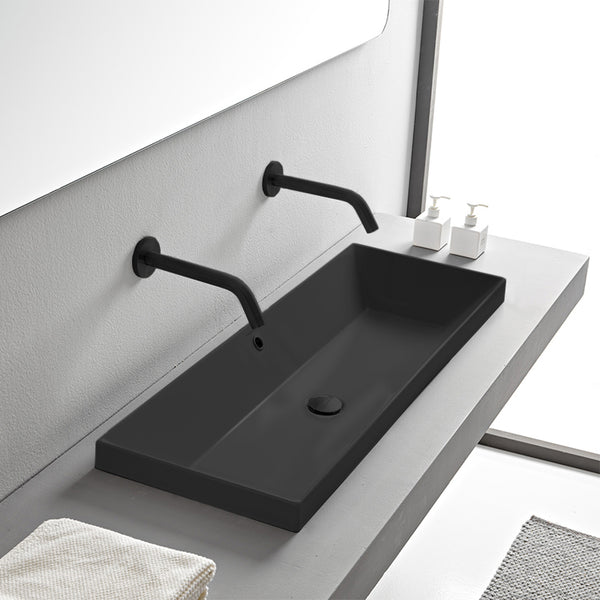 Teorema 2 Rectangular Matte Black Ceramic Trough Drop In Sink - Stellar Hardware and Bath 