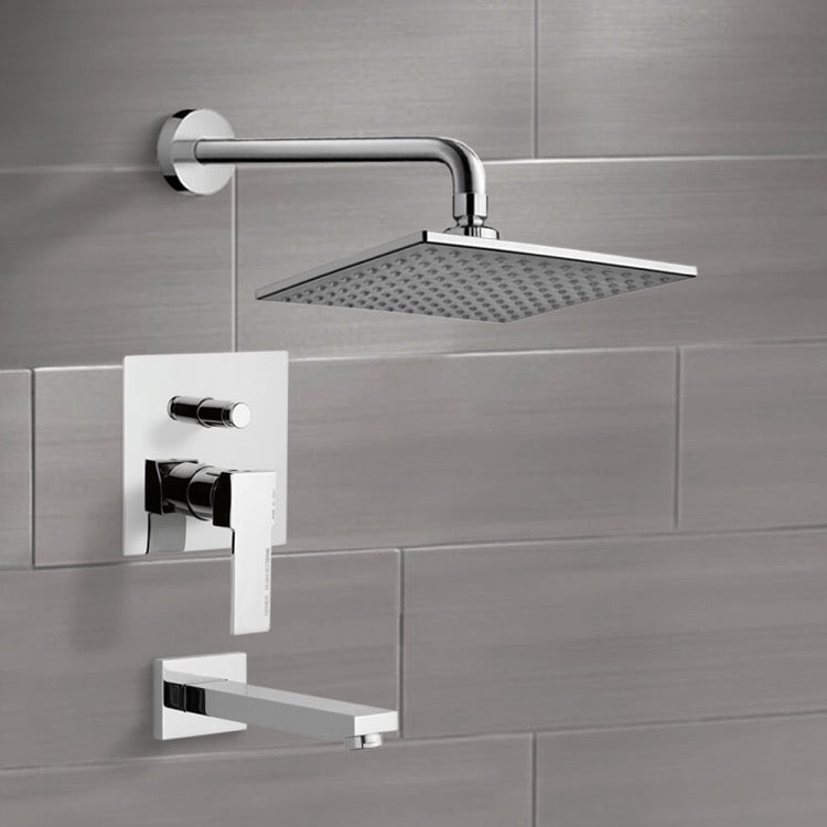 Peleo Chrome Tub and Shower Faucet Sets with 8" Rain Shower Head - Stellar Hardware and Bath 